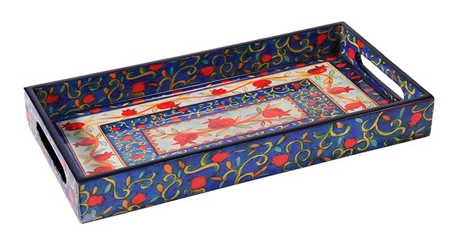 Yair Emanuel | Serving Tray | Hand-painted Wood | Pomegranates