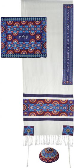 TALLITS FOR SALE: Yair Emanuel 'Star of David' Embroidered Raw Silk Prayer Shawl / Tallit Set - Multicolor