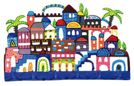 Laser Cut Hand Painted Keys Holder - Jerusalem