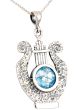 Roman Glass 'King David Harp - Lyre' Pendant - Hammered Finish - Sterling Silver - Made in the Holy Land