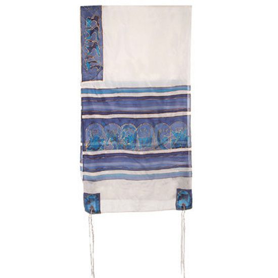 Silk Emanuel Tallit - The Twelve Tribes - white and blue