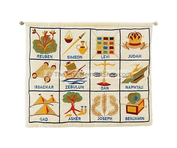 12 Tribes Embroidered Banner in English - The Jerusalem Gift Shop