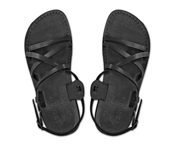 NEW SIZE 45‎ Jerusalem Biblical Sandals Flip Flop Leather black the original Black Leather Jesus Sandals - The Jerusalem Gift Shop main image 3