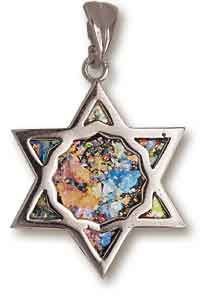 Sterling Silver Roman Glass Star of David Pendant