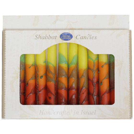 Safed Shabbat Candles - Yellow, Orange, Red