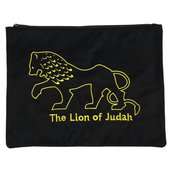 Black Velvet Tallit Bag with Gold Lion of Judah