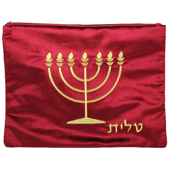 Burgundy Velvet Tallit Bag with Gold Menorah