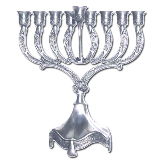Chanukah Menorah with Flowers. Silver