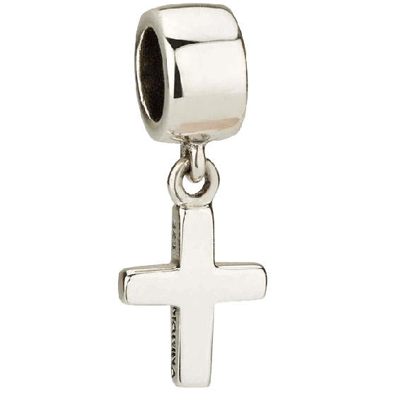 Hanging Cross for Bracelet Charm, Sterling Silver