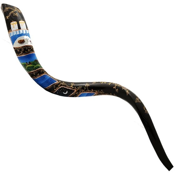 Artistic Yemenite Kudu Shofar By Sarit Romano - The Six Days of Creation and The Sabbath Rest 
