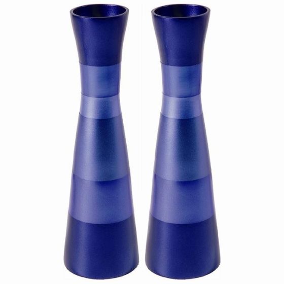 Yair Emanuel Large Anodized Aluminum Candlesticks - Shade of Blue