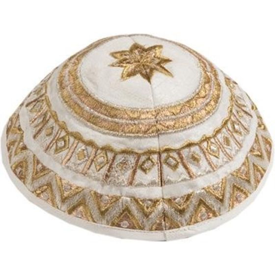 Yair Emanuel | Embroidered Silk Circles Kippah / Yarmulke - Gold
