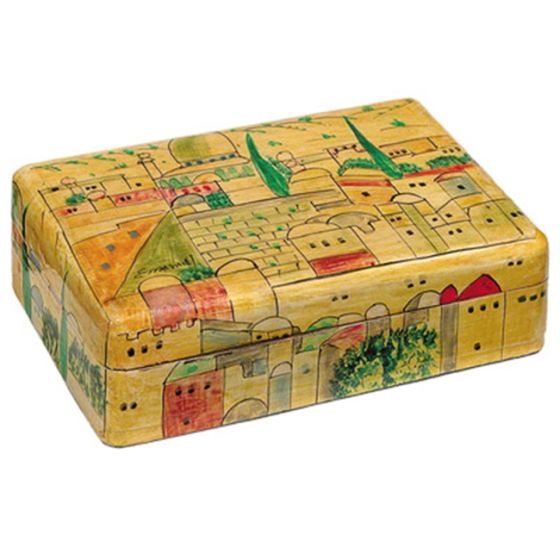 Yair Emanuel Hand-Painted Jewelry Box - Antique Finish - Jerusalem (medium)