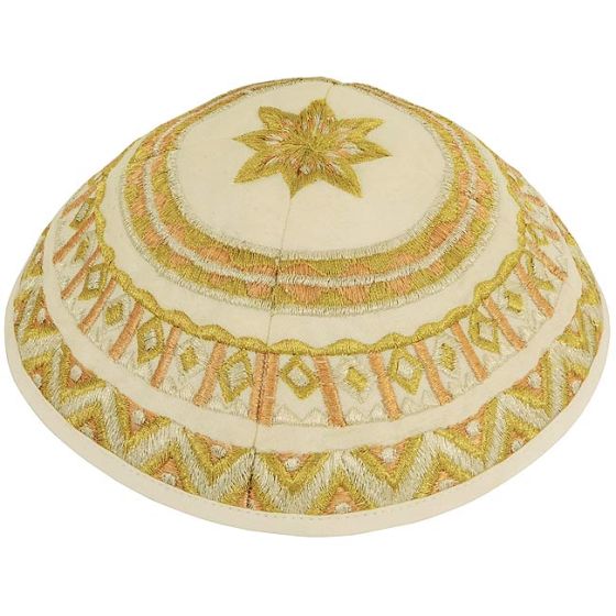 'Emanuel' Gold Silk Thread Pattern Kippa