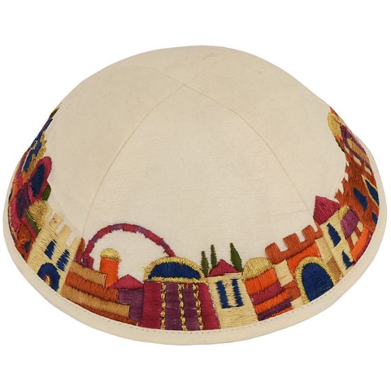 'Emanuel' Silk Jerusalem Kippa - Off-White
