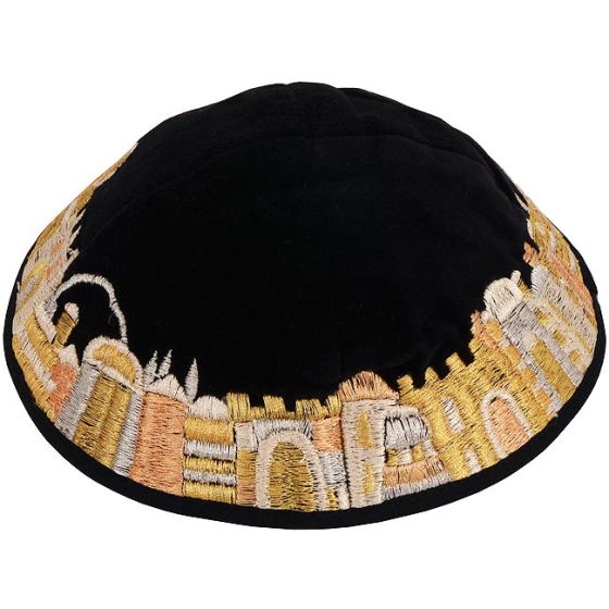 'Emanuel' Silk Jerusalem Kippa - Gold