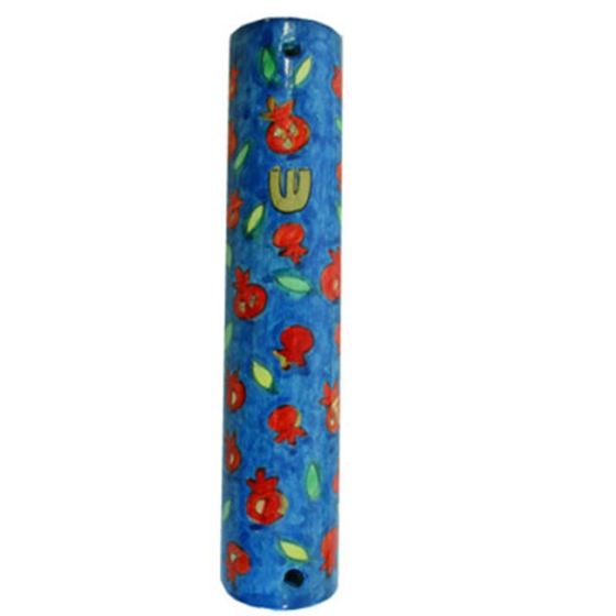 Yair Emanuel Large Hand-painted Wooden Mezuzah - Pomegranates