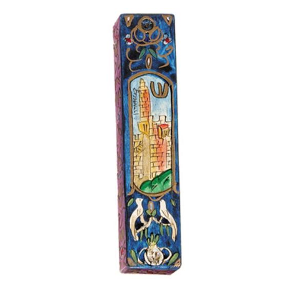Yair Emanuel Large Hand-painted Wooden Mezuzah - Tower of David