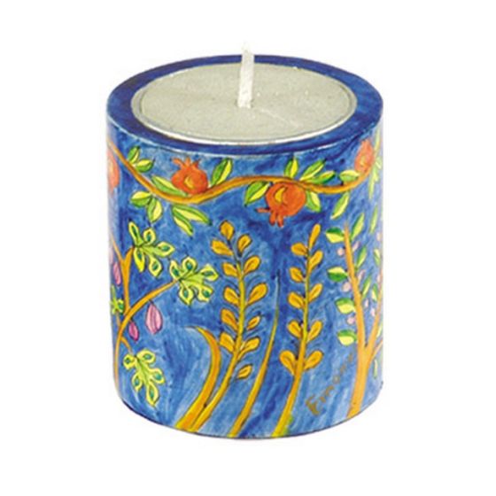 Yair Emanuel 'Seven Species' Hand Painted Memorial (Yahrzeit) Candle Holder