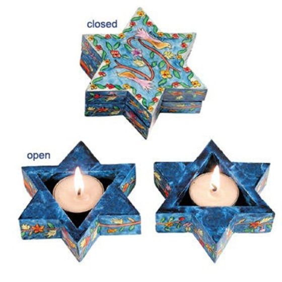 Yair Emanuel Hand Painted Star of David Candlesticks - Oriental