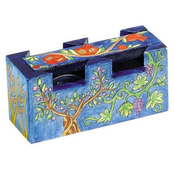 Yair Emanuel Hand Painted Travel Shabbat Candle Holder - Seven Species