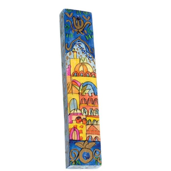 Yair Emanuel | Large Hand-painted Wooden Mezuzah | Jerusalem on Levels