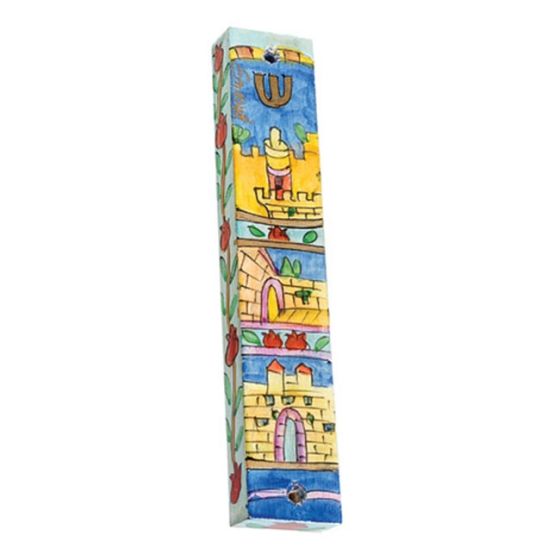 Yair Emanuel | Large Hand-painted Wooden Mezuzah | Old Jerusalem Arches