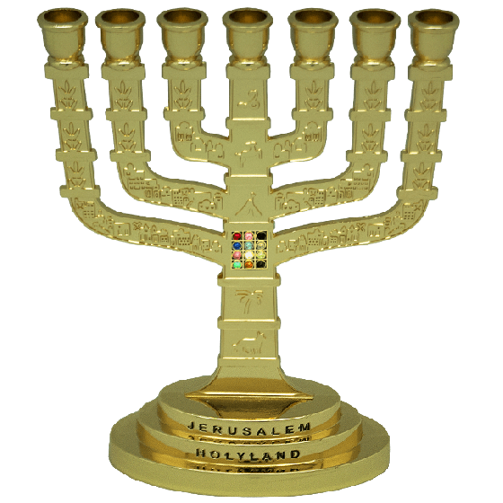 Gold Plated 12 Tribes Jerusalem Menorah