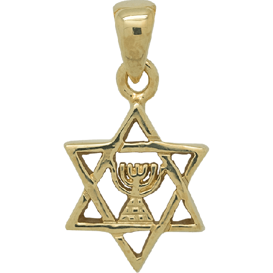 Gold Plated Star of David with Menorah Pendant
