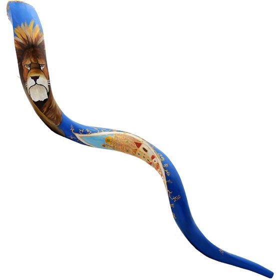 Artistic Yemenite Kudu Shofar By Sarit Romano - Lion of Judah & The Old City of Jerusalem and Her Walls