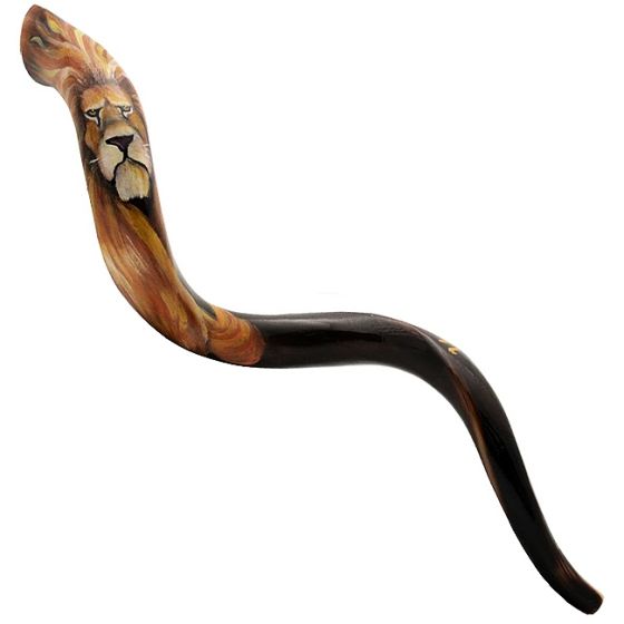 Artistic Yemenite Kudu Shofar By Sarit Romano - The Lion of Judah with Fiery Mane