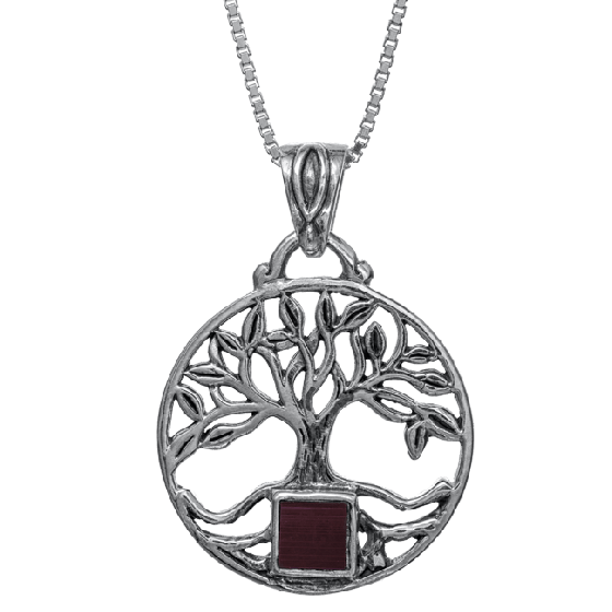Nano Bible Necklace Silver Round Tree of Life