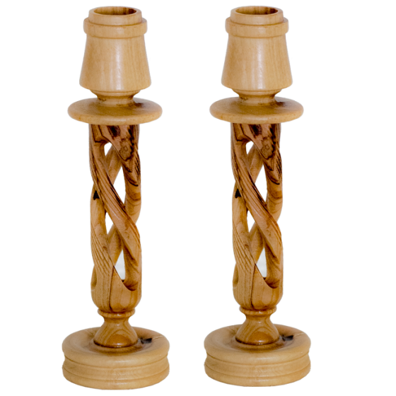 Olive wood Spiral Candlesticks from Bethlehem