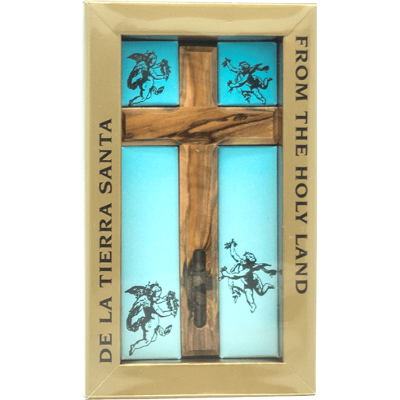 Olive Wood Cross with Holy Land Elements
