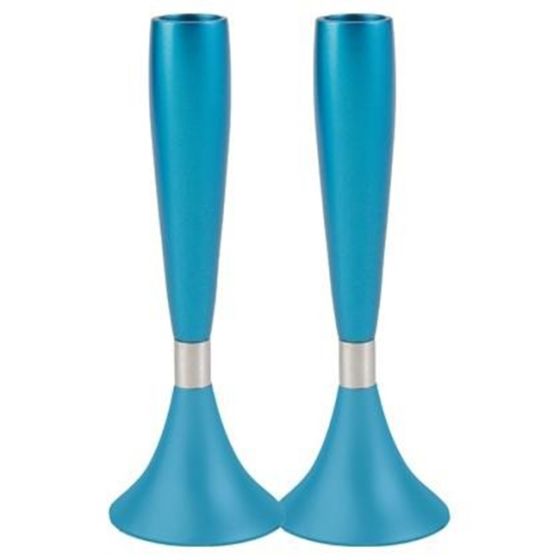 Yair Emanuel Modern Shabbat Anodized Aluminum Candle Holders - Turquoise (Large)