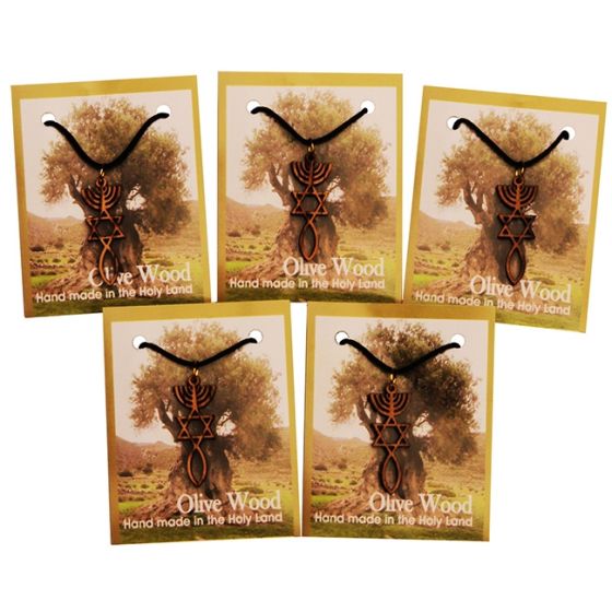 Pack of 5 Olive Wood 'Grafted In' - Messianic symbol Pendants - Made in Israel