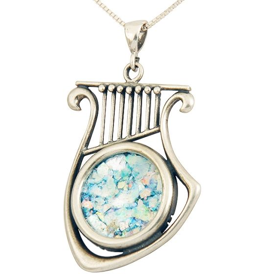 Roman Glass 'King David Harp' Sterling Silver Pendant