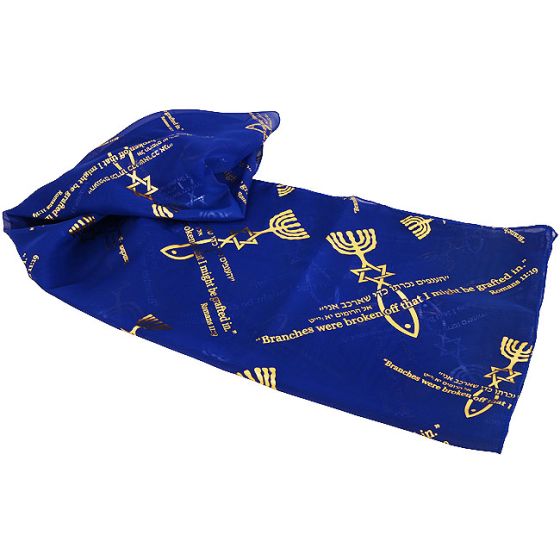 Biblical Scarf - Grafted In Romans 11:19 - Blue