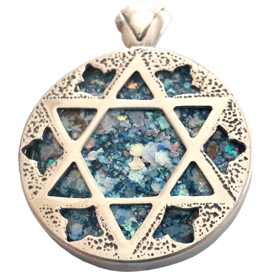 Sterling Silver Roman Glass Star of David Pendant