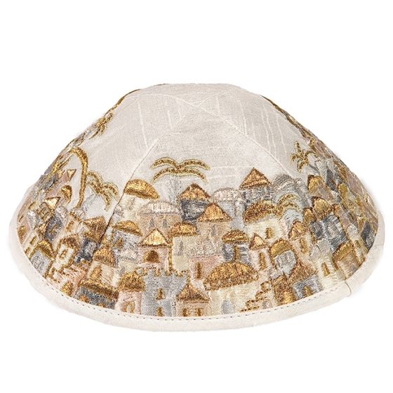 Yair Emanuel | Jerusalem of Gold Embroidered Kippah | Gold
