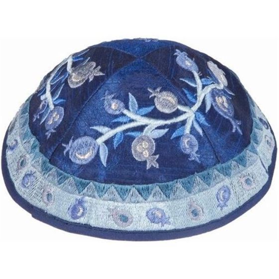 Yair Emanuel | Embroidered Silk Kippah | Pomegranate | Blues