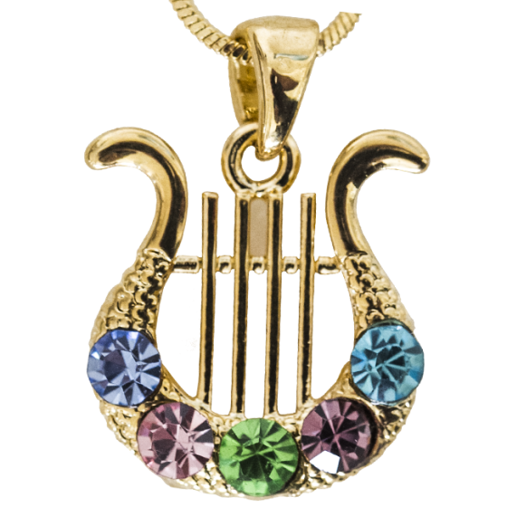 Yellow Rhodium Harp with Colorful Stones Necklace
