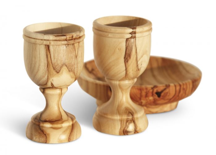 Olive Wood Bread Tray with Two Medium Cups 