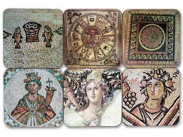 Ancient Mosaic Drink Coasters, Set of 6