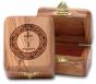 olive wood box engraved with an image of a cross and dove