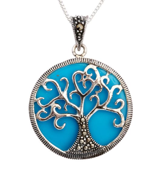 Jerusalem jewelry- 'Tree of Life' Pendant with Solomon Stone Oval Frame - Sterling Silver
