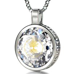 “Tree of Life” inscribed with pure 24k Gold in Zirconia stone, including 925 Sterling Silver Italian Rolo chain, 18" (45cm) - inspirational Jerusalem Jewelry Neckless