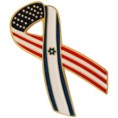 Lapel Pin with American and Israeli Flag tied together in a Ribbon - United States of America with Israel Badge