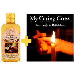 Anointing Oil Frankincense Myrrh and Spikenard 250ml + Olive Wood Comfort Cross from Bethlehem