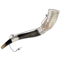 Anointing Yemenite Shofar Covered in Silver and Decorated with a Menorah